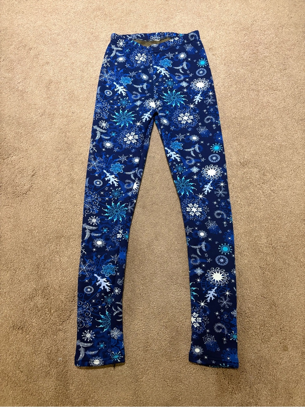Just cozy Blue Snowflake Print Leggings fur lined size xs/s